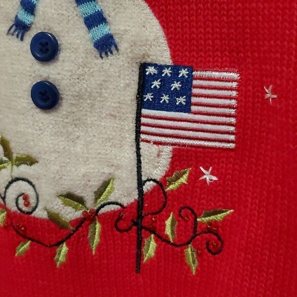 Christopher & Banks Hand Embroidered Christmas Sweater w/American Flag Size XL - Picture 4 of 11